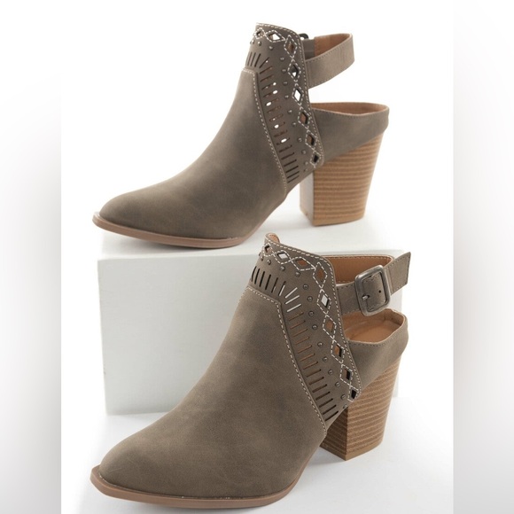 Taupe Closed Toe Booties with Studs - Picture 1 of 8